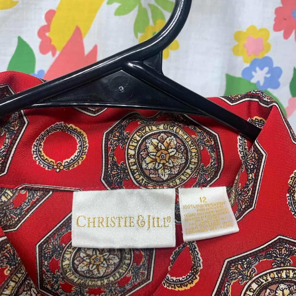 Red patterned button up - Picture 3 of 3